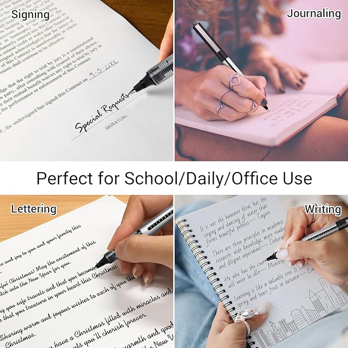 Rollerball Pen Fine Point Pens: 16 Pack 0.5mm Rollerball Pen, Extra Fine Point Pens, Black Fine Tip Liquid Gel Ink Pen Set for Writing, Note Taking, Signature, Office, Journaling, School Supplies