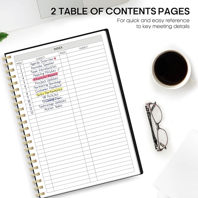 Meeting Notebook For Work Organization - Work Notebook With Action Items, Agenda Planner For Note Taking, 160Pages (6.9" X 9.9") Project Planner For Men & Women - Black