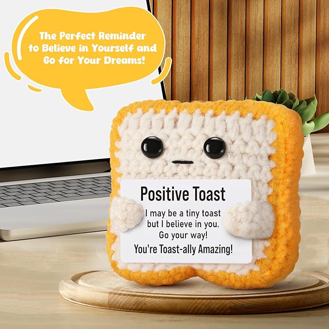 Mini Funny Crochet Toast–Fathers Day Birthday Gifts for Dad Mom Graduation Students, Teacher Appreciation Daughter, Sister, Best Friends–Small Cute Stuff Things, Emotional Positive Crochet Toast Decor