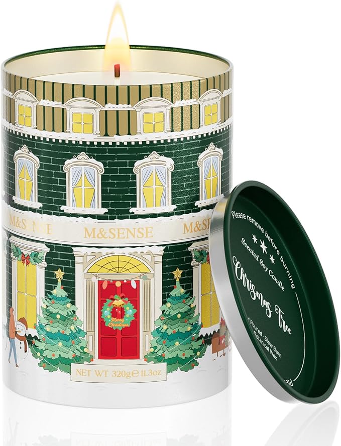 M&SENSE Christmas Scented Candles Pine Scented Candle, Winter Candle Soy Wax, 11.3oz 70 Hour Clean Burn Holiday Candles for Home, Winter Relaxing Aromatherapy Candle Gifts for Thanksgiving