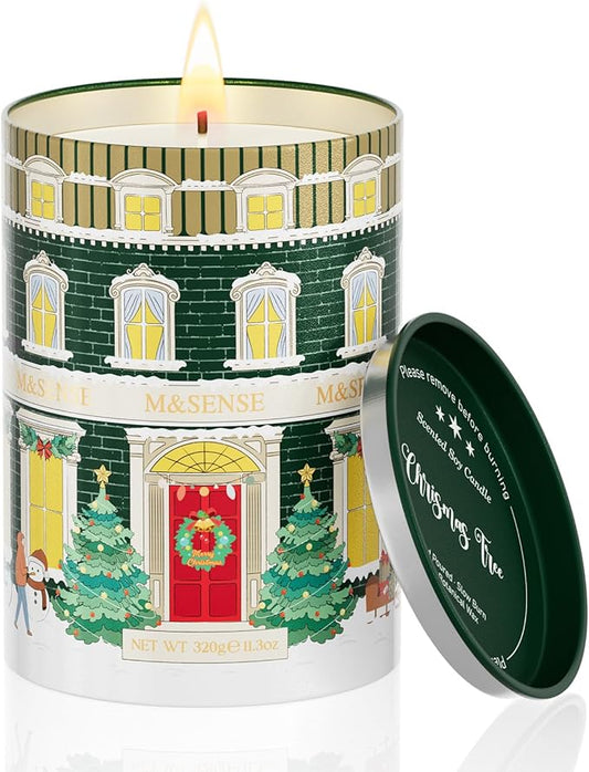 M&SENSE Christmas Scented Candles Pine Scented Candle, Winter Candle Soy Wax, 11.3oz 70 Hour Clean Burn Holiday Candles for Home, Winter Relaxing Aromatherapy Candle Gifts for Thanksgiving