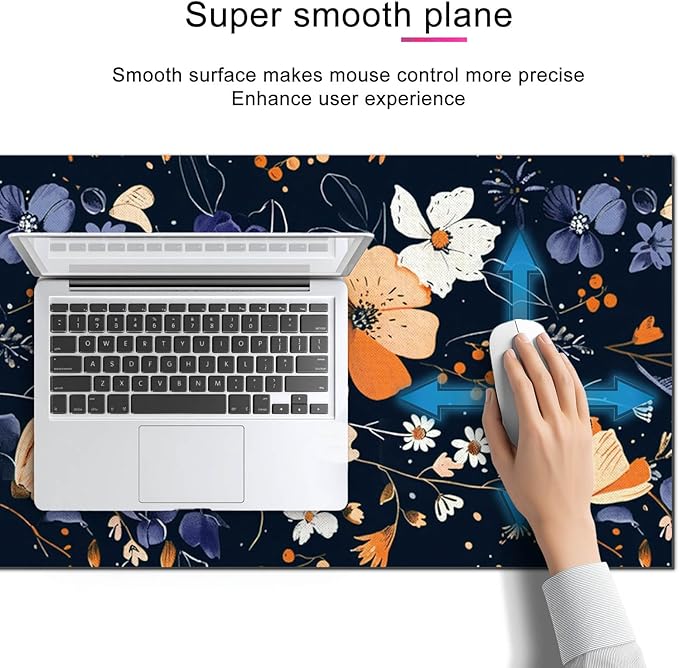 Large Mouse Pad 31.5 x 11.8 Inch Dark Floral Desk Mat Extended Keyboard Mousepad Non Slip Waterproof Desk Pad with Orange White Purple Flowers for Home Office Gaming