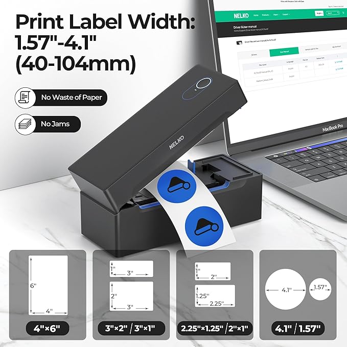 Nelko Bluetooth Thermal Shipping Label Printer, Wireless 4x6 Shipping Label Printer for Small Business, Support Android, iPhone and Windows, Widely Used for Amazon, Ebay, Shopify, Etsy, USPS