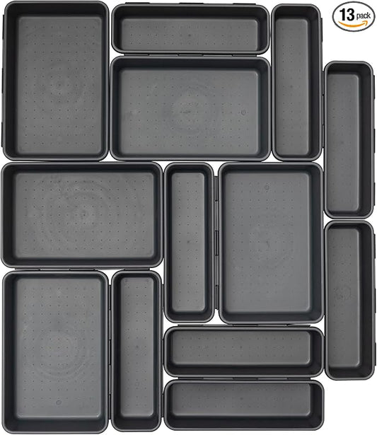 Office Drawer Organizers Bins Junk Drawer Organizers Tray Storage Dividers for Office Desk Dress Makeup (13pcs 2Size)