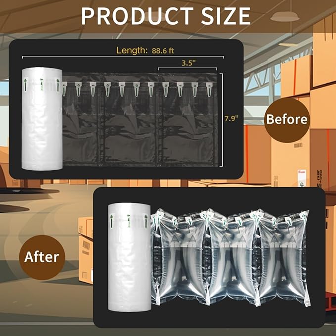 Packing Air Pillows for Shipping 300 Count Inflatable Packaging Air Bags with Pump, Purse Fillers for Shape Space Saving Air Cushion Package Alternative to Packing Peanuts, 3.54'' x 7.87''