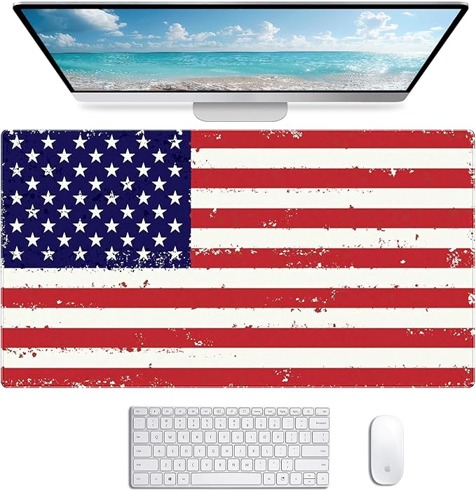 Large Gaming Mouse Pad with American Flag, XXL Laptop Mouse and Keyboard Pad, 35.4 x 15.7-Inch Office Desk Decoration