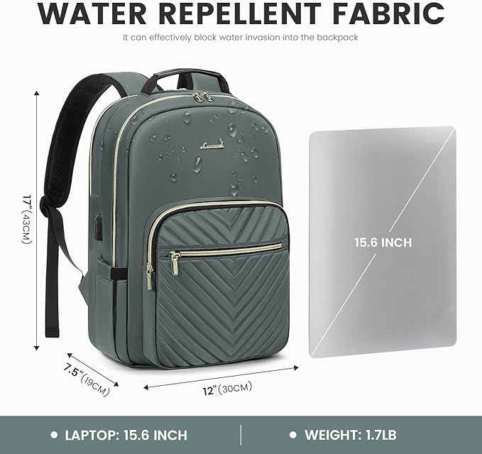 LOVEVOOK Laptop Backpack for Women 15.6 inch,Cute Womens Travel Backpack Purse,Professional Laptop Computer Bag,Waterproof Work Business College Teacher Bag Carry on Backpack with USB Port,Grass Green