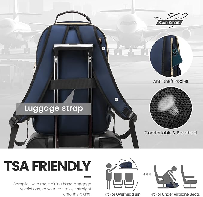 LOVEVOOK Laptop Backpack for Women 17.3 inch,Cute Womens Travel Backpack Purse,Professional Laptop Computer Bag,Waterproof Work Business College Teacher Bags Carry on Backpack with USB Port,Navy Blue