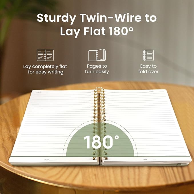 Lined Spiral Notebook Journal for Work, 300 Pages Thick B5 (7.1"x10") College Ruled Journal for Women & Writing, Hardcover Notebook for Note Taking, Perfect for Office Home School Supplies, Green