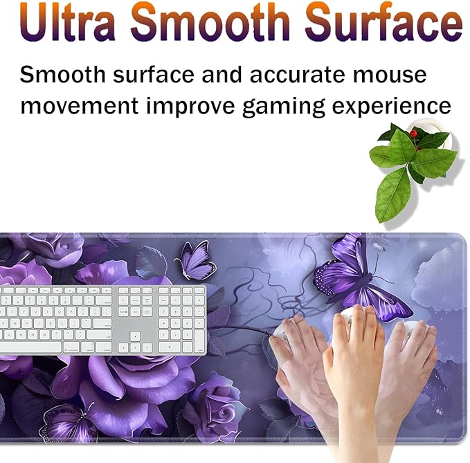 Large XXL Gaming Desk Mat 31.5"x 11.8", Ergonomic Keyboard Wrist Rest & Mouse Pad Wrist Rest + Coaster Set, Non-Slip Base, Memory Foam, Office and Home, Purple Rose