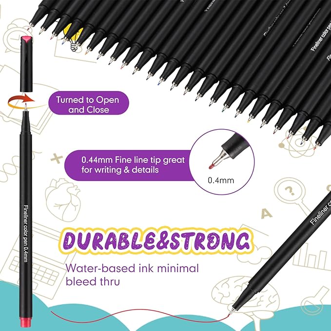 12 Sets Journal Planner Pens 24 Colors Fineliner Pens Bulk 0.4 mm Fine Tip Drawing Markers for Bullet Journaling Sketch Writing School Office Supplies Holidays Charity Event Party Favors