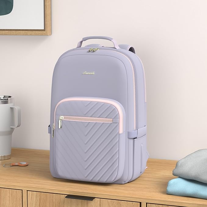 LOVEVOOK Laptop Backpack for Women 18.4 inch,Cute Womens Travel Backpack Purse,Professional Laptop Computer Bag,Waterproof Work Business College Teacher Bags Carry on Backpack with USB Port,Grey Pink