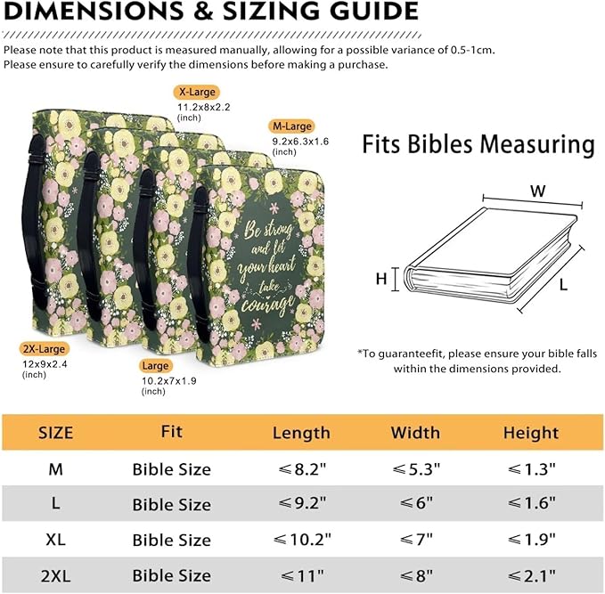 Lotusorchid Floral Bible Book Cover Case with Handle Pocket, Portable Bible Cover Case with Pen Storage, Sturdy PU Bible Tote Bag with Verse for Women Girls, Bible Accessories, Green,XL