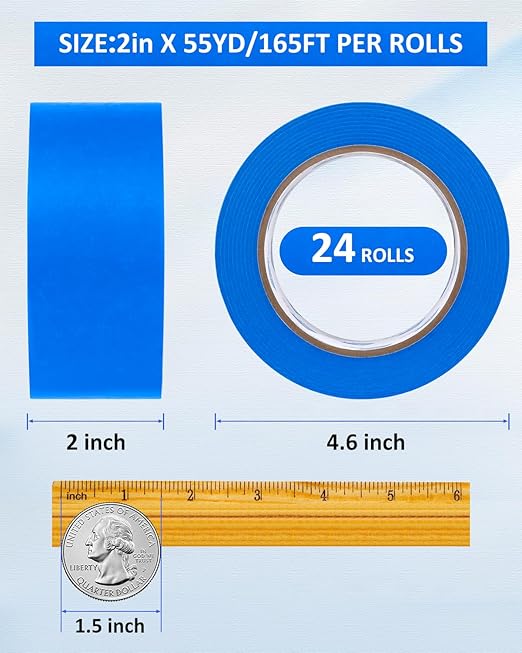Re-Call Painters Tape 2 Inch Wide,24 Rolls Painting Tape,Blue Masking Tape 2 Inch 55 Yards,1320 Total Yards.