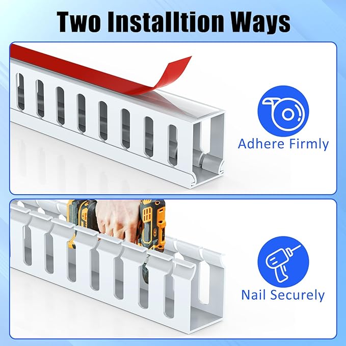 Open Slot Wiring Raceway Cable Duct, 123in Cable Management Channel Cord Track,Desk Wire Channel, Under Desk Cable Management to Hide Cables, Wires for Computers - 8x15.4in x1.18in x1.57in