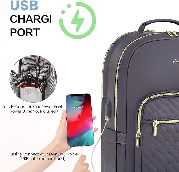 LOVEVOOK Leather Backpack for Women,15.6 inch Leather Laptop Backpack Women Computer Backpack Laptop Bag,Stylish Quilted Travel Backpack Purse Work Bag College Teacher Backpack with USB Port,Purple