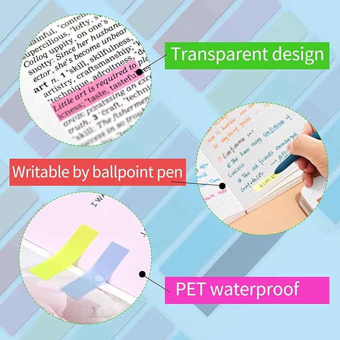 Lysas 2800pcs Morandi Sticky Book Tabs, Transparent Page Markers Colored, Writable and Repositionable Book Flags Markers for Annotating Books