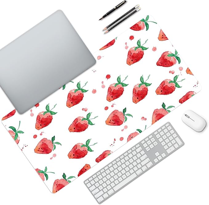 MAYCARI Cute Desk Mat Cartoon Desk Pad Mouse Pad Kawaii Large Strawberry Gaming Mousepad XXL Laptop Keyboard Desktop Writing Pad for Girls Students 31.5"X15.7"