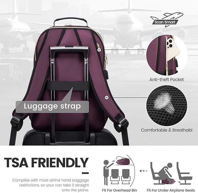 LOVEVOOK Laptop Backpack for Women 17.3 inch,Cute Womens Travel Backpack Purse,Professional Laptop Computer Bag,Waterproof Work Business College Teacher Bag Carry on Backpack with USB Port,Deep Purple