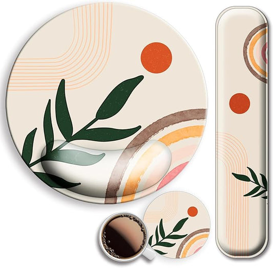 Mouse Pad with Non-Slip PU Base,Gel Mouse Pad with Coaster,Pain Relief for Gaming, Computer,Office -Boho Style 2