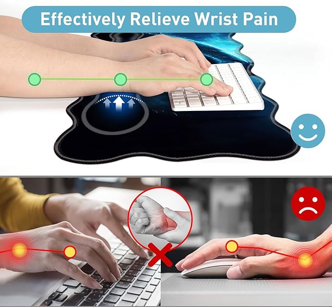 Large Mouse Pad and Keyboard Wrist Rest, Desk Pad for Keyboard and Mouse, 4-in-1 Large Gaming Mouse Pad with Wrist Support, Desk Mat for Home Office Study Game-Cute Shark