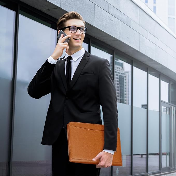 Leathario Portfolio Binder, Includes 10 Sheet Protectors and 3 Notepads, 3-Ring Folder Organizer, A4 Padfolio with Zipper, Vegan Leather Tablet Sleeve, Business Office Conference Clipboards