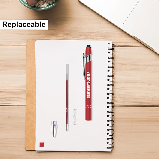 12 Pcs Red Fine Point Ballpoint Pens with Motivational Quotes and Stylus Tips