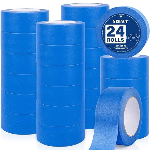 NEOACT 24 Rolls Blue Painters Tape 2 Inch Wide,55 Yards Multi-Surface Residue Free Masking Tape for Walls Painting,Packing,Labeling,DIY Crafts,24 Rolls X 2 Inch X 55 Yards(1320 Yards Total)