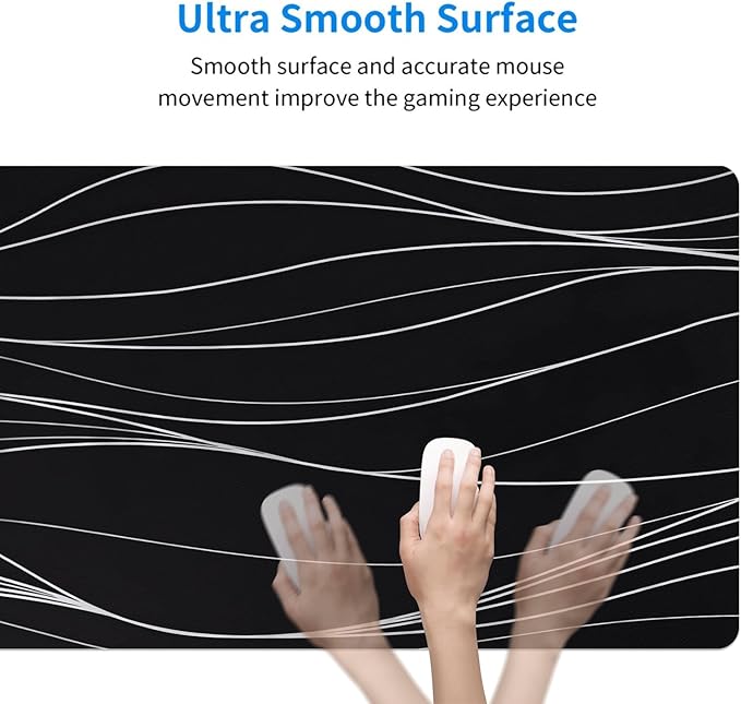 MAYCARI Abstract Lines Art Desk Mat Cool Desk Pad Mouse Pad Large White Wave Patterns Gaming Mousepad XXL Laptop Keyboard Desktop Writing Pad for Girls Students 31.5"X15.7"