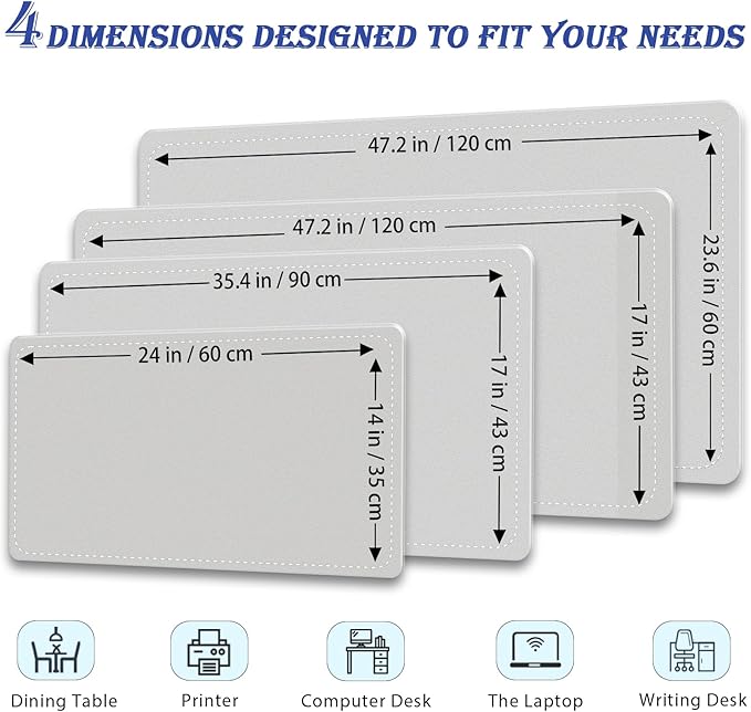 Non-Slip Desk Pad, 24" x 14" Large Mouse Pad, PU Leather Desk Mat with Suede, Laptop Desk Pad, Waterproof Keyboard Pad, Desk Blotter for Office/Home/Decor (Gray)