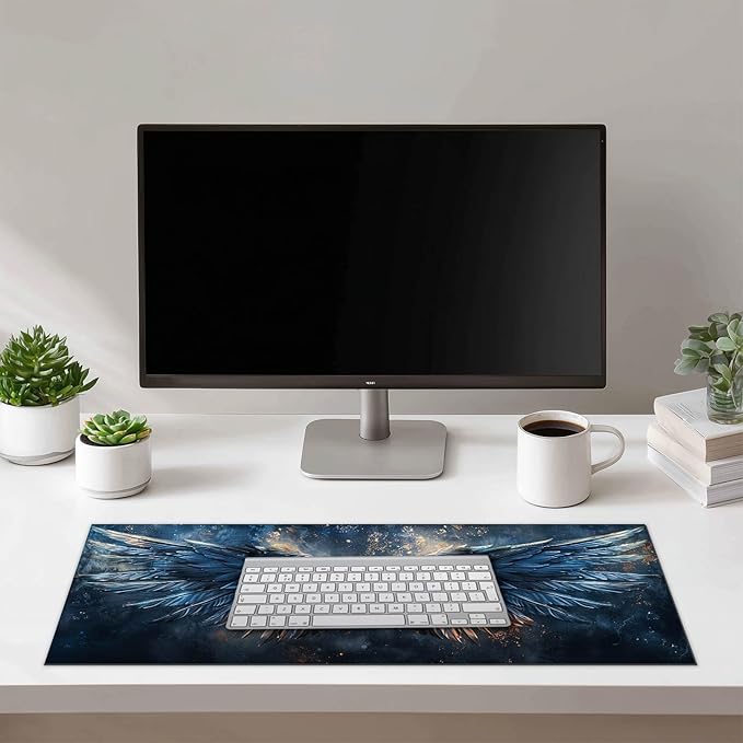 Large Mouse Pad XL 31.5 x 11.8 Inch Black Blue Flame Wing Gaming Desk Mat Extended Keyboard Pad Computer Desk Pad Waterproof Non Slip Mouse Pads for Desktop Office Accessories