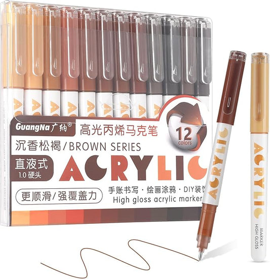 kander Direct High Gloss Acrylic Marker, 12 Colors Acrylic Paint Pens with Bullet Tip, Nicety Fine Tip Gel Pens for Teenagers, Multi-Purpose Art Supplies for Rock Painting, Crafts, DIY