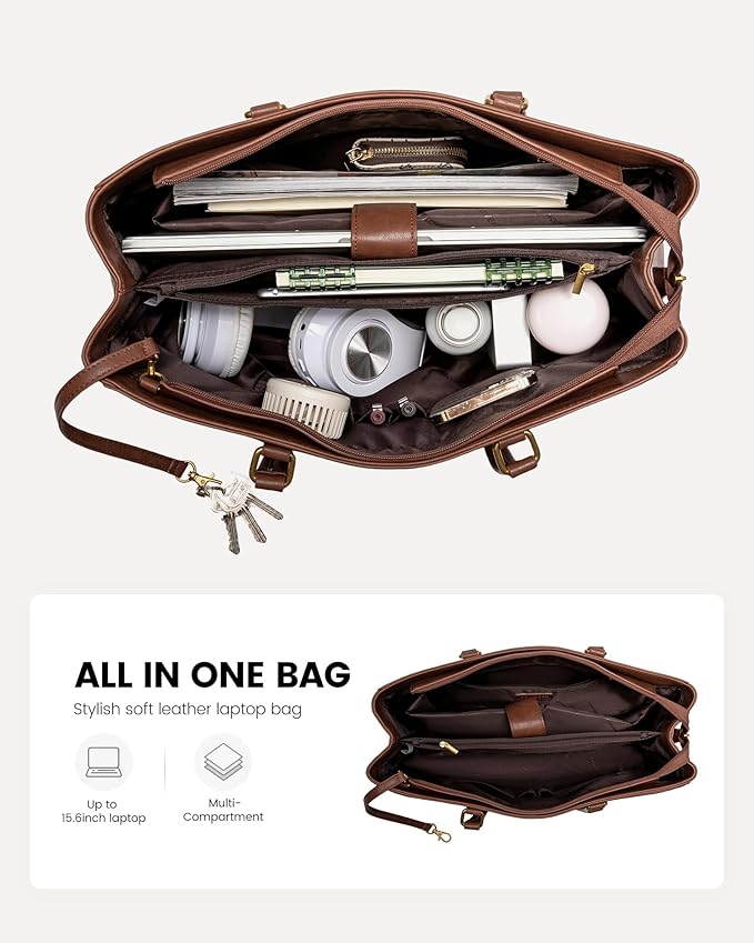 LOVEVOOK Laptop Bag for Women,15.6 Inch Laptop Tote Bag for Women,Vintage Leather Work Tote Bags Computer Teacher Bag,Waterproof Business Bag Office Briefcase