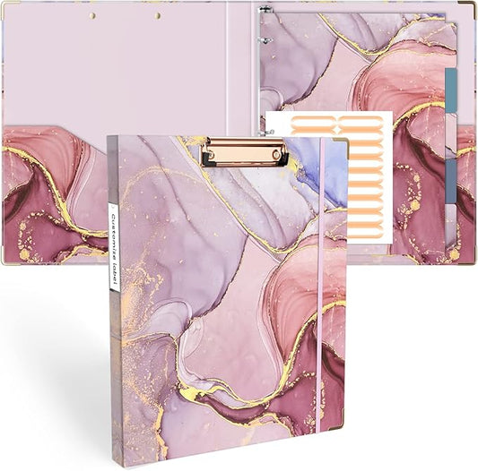 Ospelelf 3 Ring Binder, 1/2 Inch, Pink Marble, Letter Size (11" x 8.5"), 5 Tab Dividers, File Folder Labels, Low Profile Clipboards