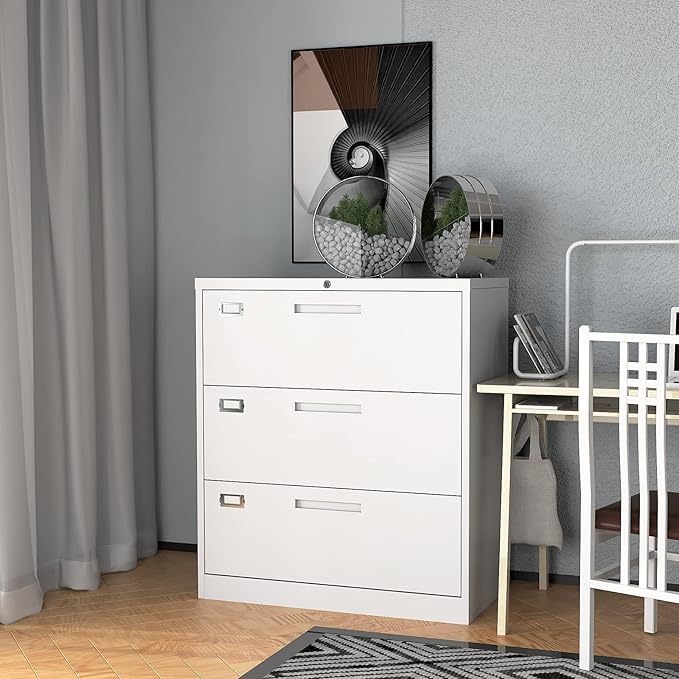 Lateral File Cabinet with Lock, 3 Drawer Large Metal Filing Cabinet,Home Office Lockable Storage Cabinet for Hanging Files Letter/Legal/F4/A4 Size-Assembly Required