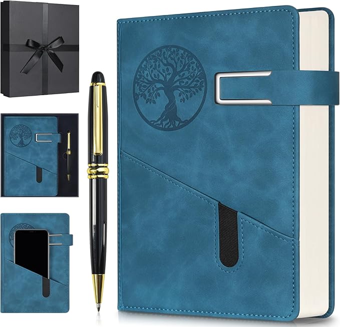 Lined Notebook Journal for Men Women, 365 Pages Numbered College Ruled Notebook, Hardcover Leather Journal with Pen & Gift Box, Thick Daily Diary, Professional Notebooks for Work, School, Business, A5