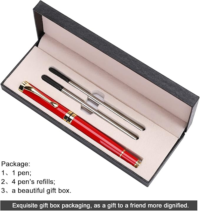 YIVONKA Personalized custom pen Luxury pens Free Engraving roller Ballpen,Ballpoint pen,office ballpoint pen, Black Ink,Gifts for Men,Women, Classy Gift Box (Red)