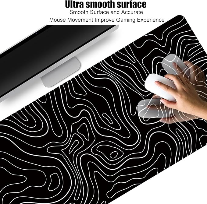 Large Gaming Mouse Pad Extended XXL(900 * 400 * 3MM) Mouse Mat Long Desk Pad with Stitched Edges for Keyboard Home Office Gaming Work Big Desk Pad,Black Topographic