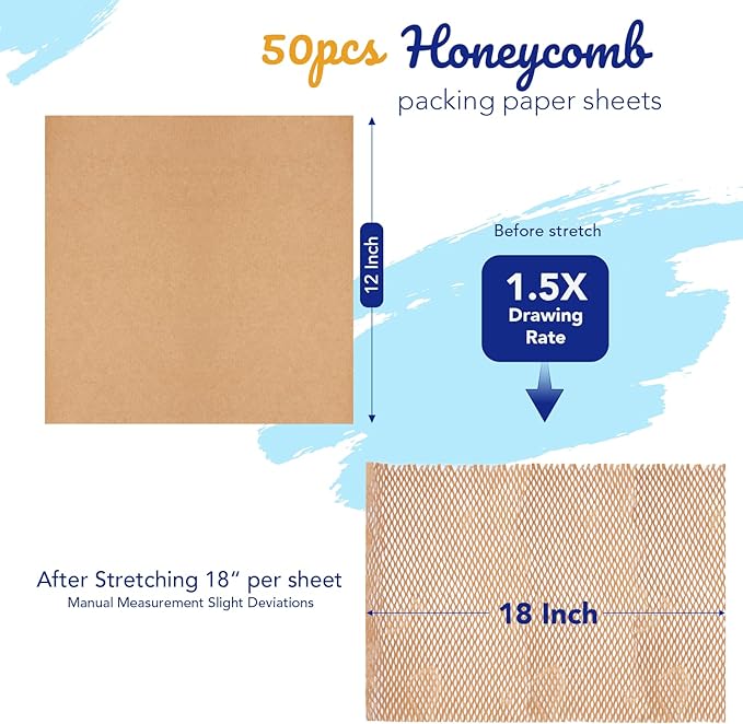 METRONIC 12 x 12" Honeycomb Packing Paper Sheets for moving 50 Pcs, Wrapping Papers for Bubble Cushioning Wrap and Shipping Packaging, Brown