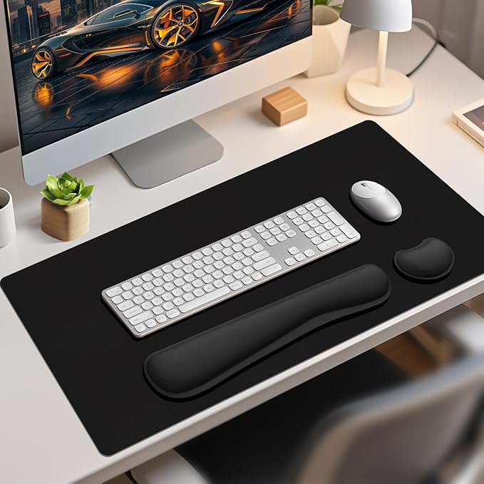 Mouse Pad with Wrist Rest Support, Keyboard Wrist Rest and Mouse Pad Set, Desk Mat for Keyboard and Mouses, Non-Slip Computer Mat Set for Office, Home (31.5×15.7 Inches, Black)