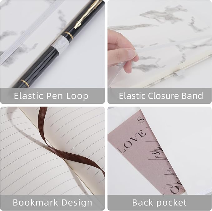 Lined Notebook Journal for Women Men 200 Pages A5 Hardcover Leather with Pen Holder College Ruled Journals for Work Note Taking Travel School (Lined, White-B)