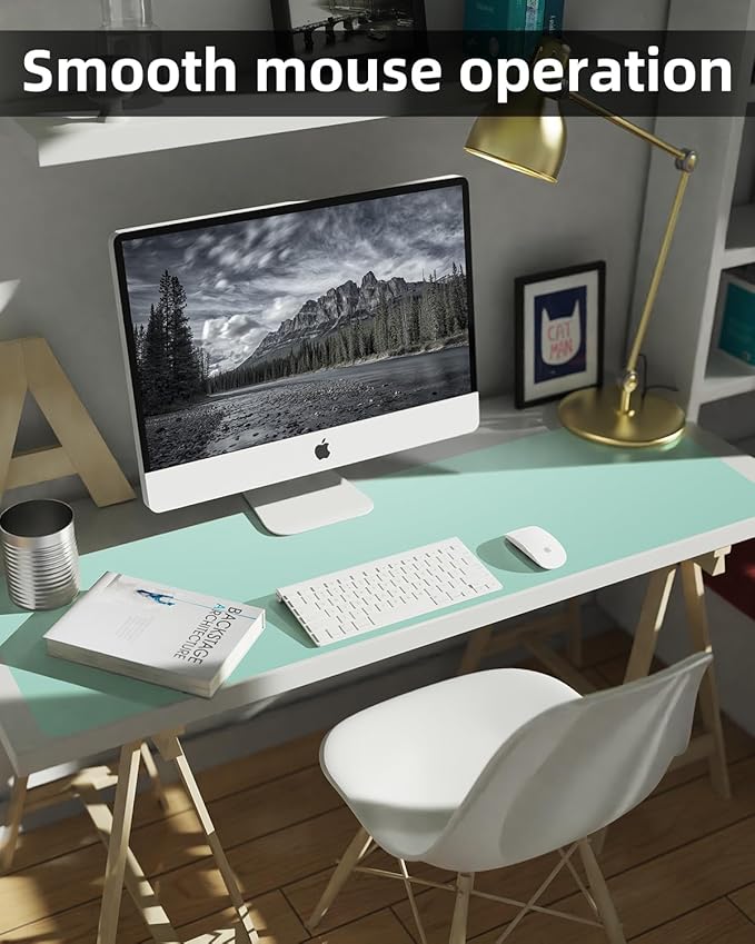 Leather Desk Pad Protector, Large Desk Mat, Mouse Pad, Non-Slip PU Leather Desk Blotter,Desk Cover mat,Desk mat for Keyboard and Mouse,Mat for Office&Home (Turquiose, 48" x 17")