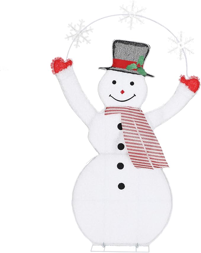 LuxenHome 5FT Lighted Snowman Outdoor Christmas Decorations, 2D Light Up Snowman Christmas Decor with 70 LED Light & Snowflake Arch, Xmas Decorations Outdoor, Indoor for Porch, Lawn Holiday Display