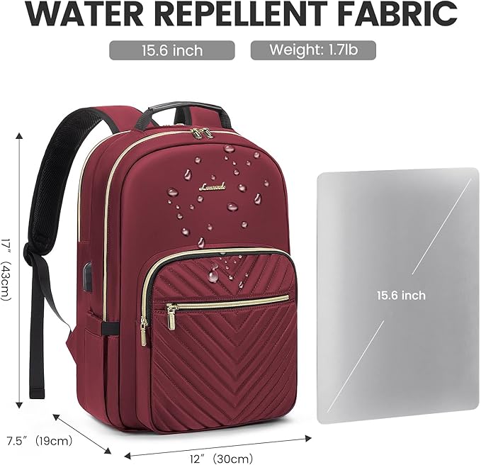 LOVEVOOK Laptop Backpack for Women 15.6 inch,Cute Womens Travel Backpack Purse,Professional Laptop Computer Bag,Waterproof Work Business College Teacher Bags Carry on Backpack with USB Port,Wine Red