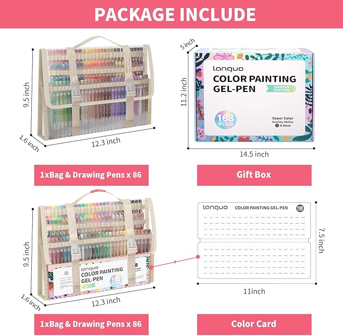 Gel Pens For Coloring, 168 Pack Colored Pens for Black Paper & White Paper, 0.6MM Fine Point Pens for Coloring, Writing, Drawing, Journaling, Note Taking, School, Office, Home