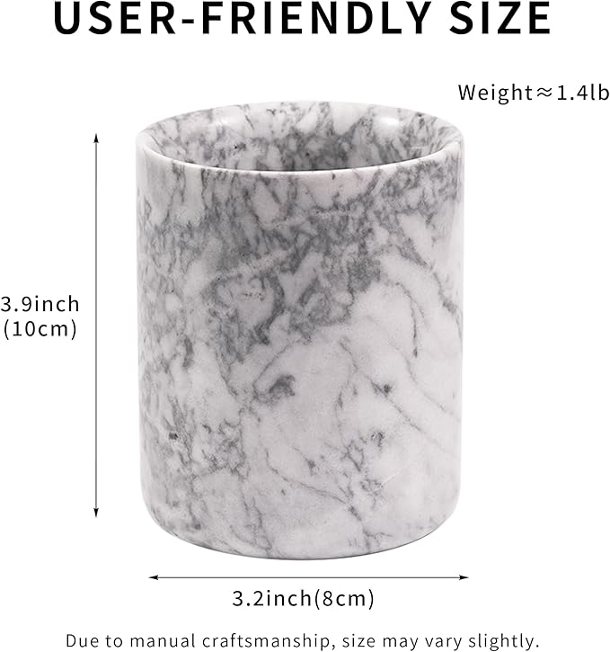 Marble Toothbrush Pen Holder - White Pencil Cup for Office Desk Aesthetic, Toothpaste Makeup Brush Organizer for Bathroom Sink Vanity Accessories, Utensil Container for Kitchen Countertop