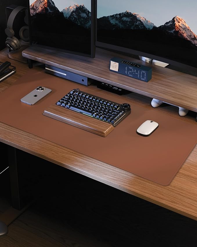 Leather Mouse Pad & Desk Blotter Mat - Non-Slip PU Laptop Desk Pad, Waterproof Writing Pad for Office & Home (Brown, 36" x 17")