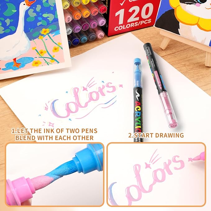 168 Colors Acrylic Paint Markers, Soft Brush Tip Acrylic Markers Set, Paint Pens for Wood, Fabric, Canvas, Glass, Stone, Canvas, Rock Painting and DIY Crafts Art Supplies