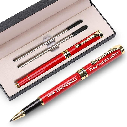YIVONKA Personalized custom pen Luxury pens Free Engraving roller Ballpen,Ballpoint pen,office ballpoint pen, Black Ink,Gifts for Men,Women, Classy Gift Box (Red)