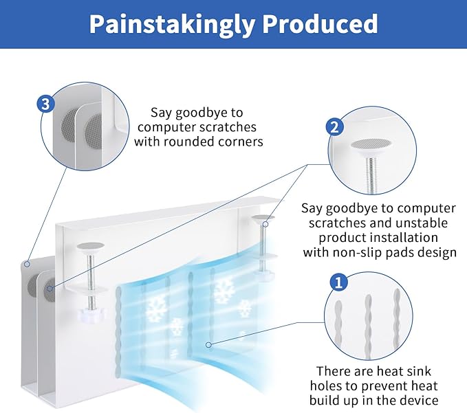 LUKETURE Desk Side Storage, 2 Tier Steel Side Desk Organizer, No Drill Laptop Holder, Clamp on Laptop Mount with Pen Holder, Fits Flat Edge Tables 0.3" to 2.8" (White, L(2 Tier))